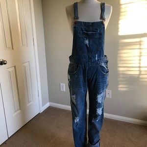 Ripped Denim Overalls